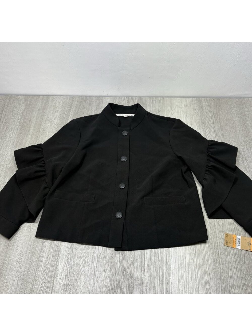 Rachel Roy Top Women's S Black Button Up Long Sleeve Ruffle Sleeve Blouse Shirt